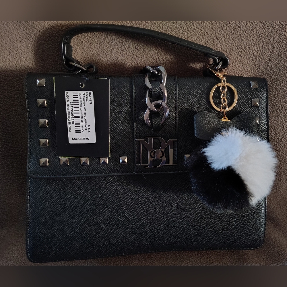 Badgley Mischka Gold Studded Crossbody with Charm. 10"L X 7" H.